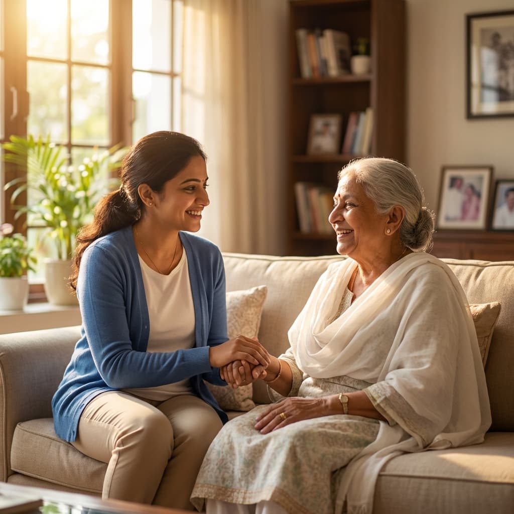 Compassionate Caregiver holding hands with an Elder
